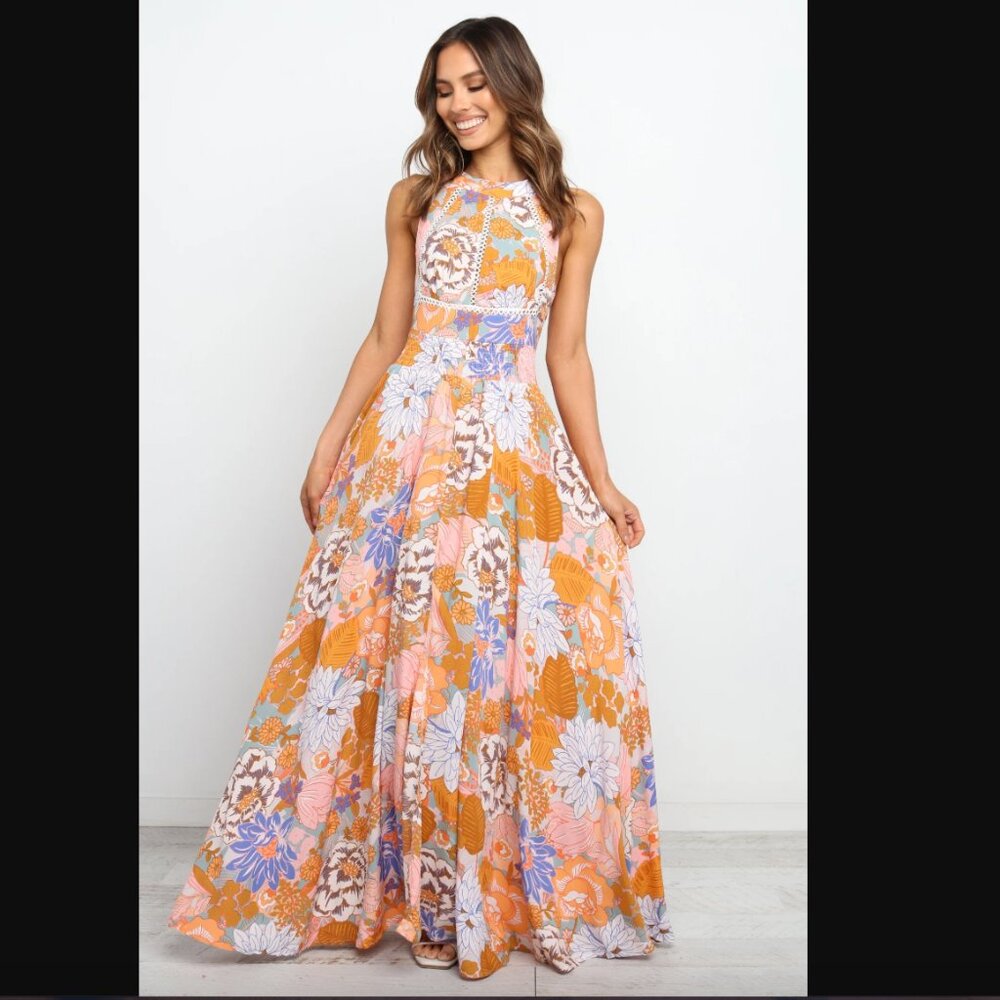 Petal & Pup Newell Orange Colorful Floral Maxi Dress L - Picture 2 of 13